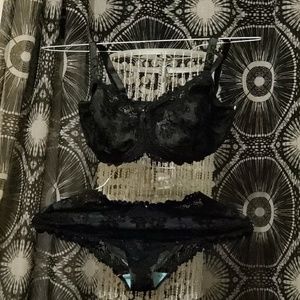 Whimsy Turquoise w/Black lace Bra & Panty Set